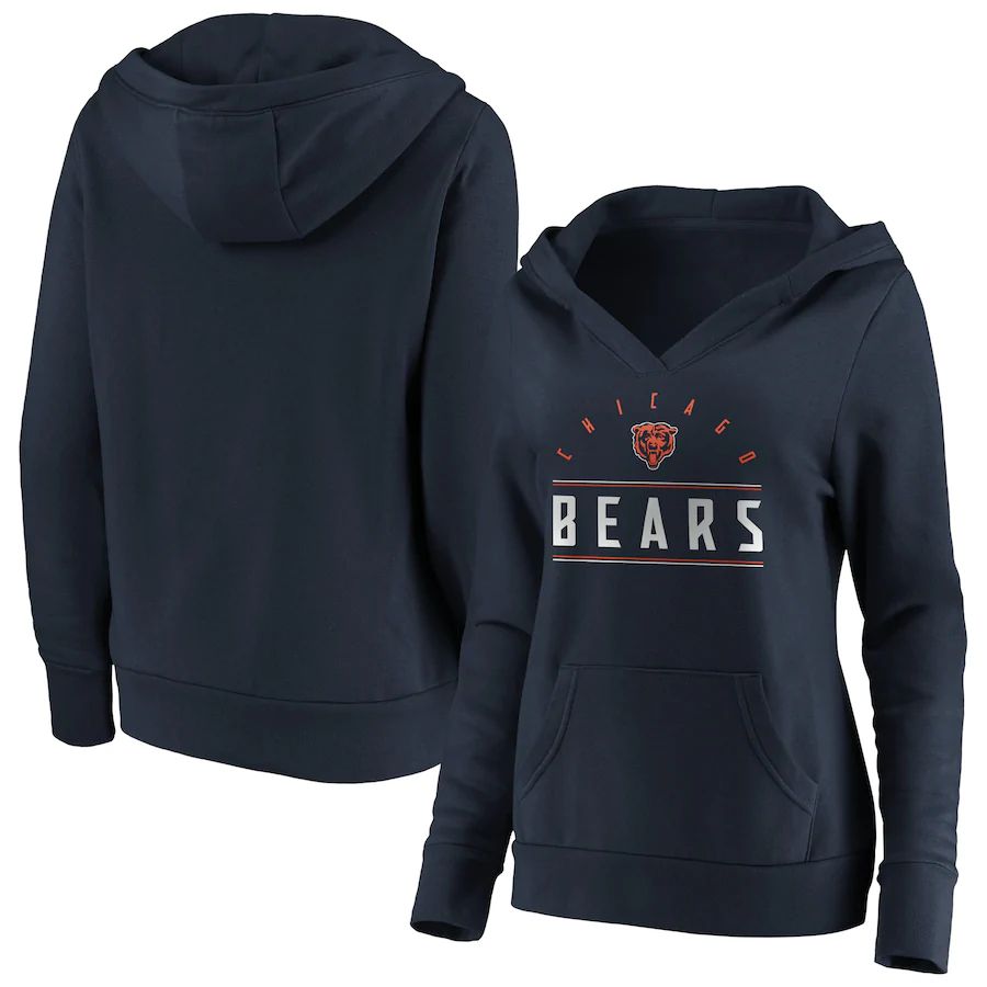 Women Chicago Bears Fanatics Branded Navy Iconic League Leader V-Neck Pullover Hoodie